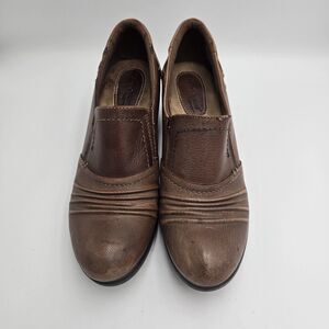 Earth Origins Women Loafers Leather Brown SlipOn Size 9 M Derby Shoes Block Heel